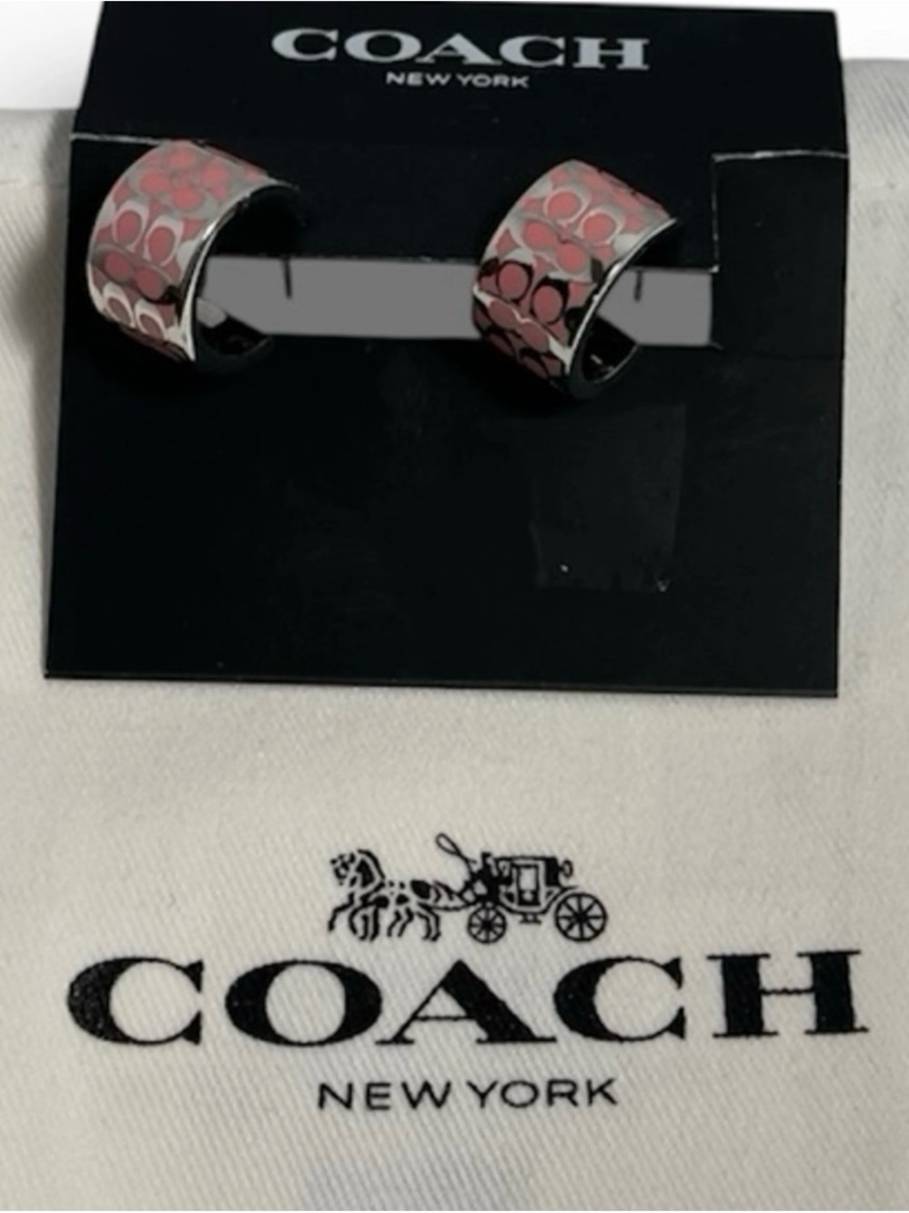 COACH Pink Signature C Enamel Huggie Earrings
